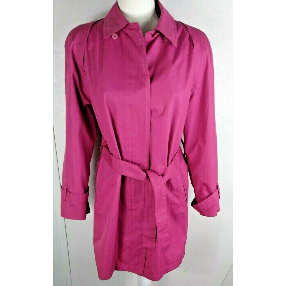 Women's London Fog Pink Trench Coat Short Vintage 80s New Wave Punk Tie Waist 6